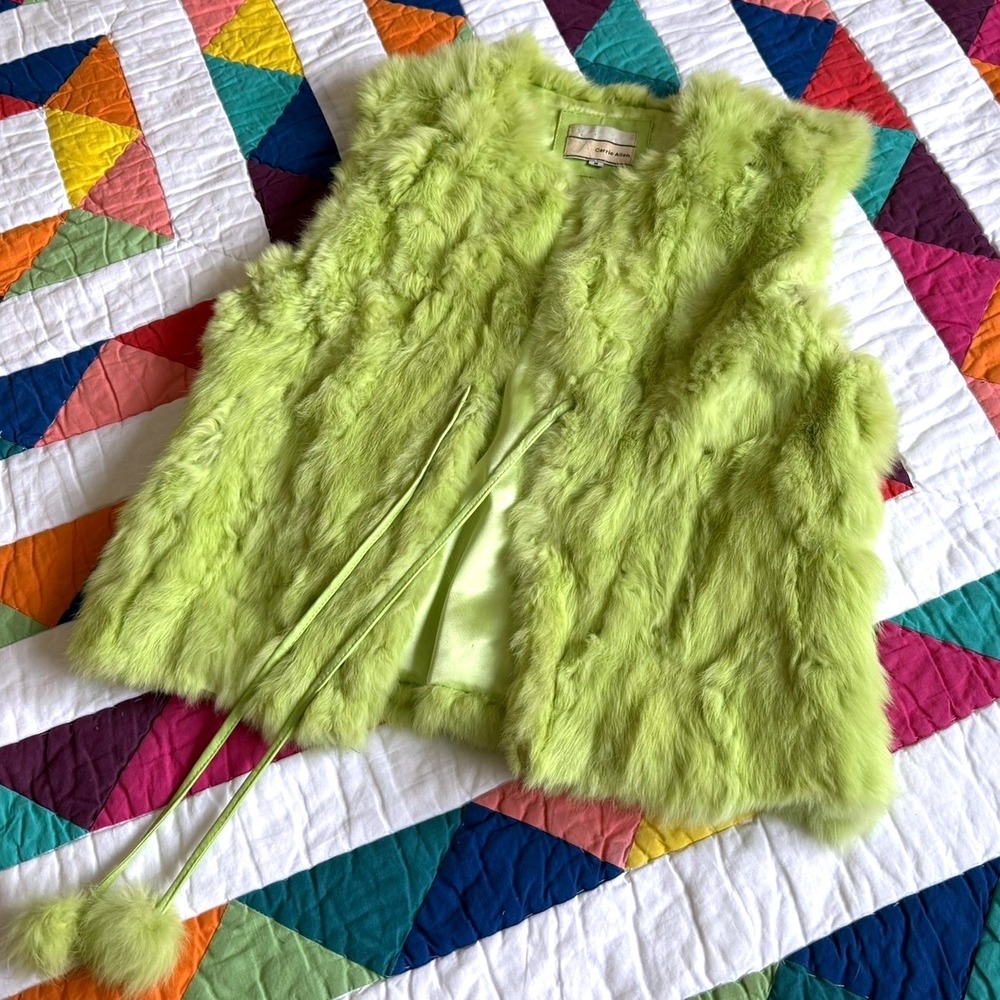 Chartreuse‎ Green Rabbit Fur Vest - Picture 10 of 14